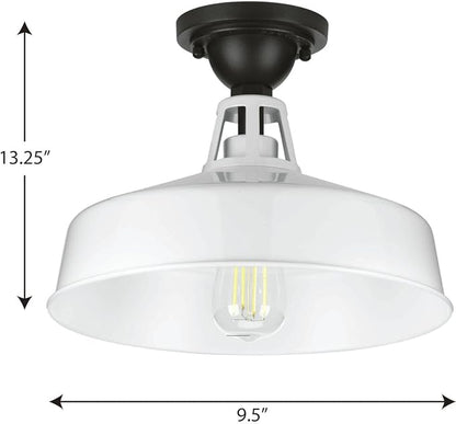 Progress Lighting Cedar Springs Collection 1-Light Farmhouse Outdoor Semi-Flush Mount Light White, 9.50x13.25x13.25