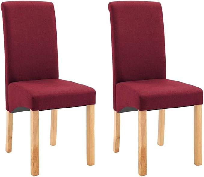 Modern Dining Chairs Set of 2 Red Fabric Upholstered Wooden Chairs with Ergonomic Support for Dining Room and Kitchen