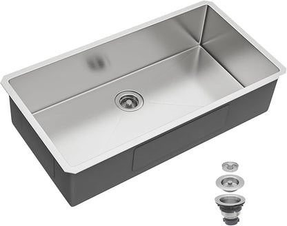 36 Inch Undermount Kitchen Sink 16 Gague Stainless Steel Single Bowl Handmade Sinks Round Corners Large Deep Under Counter Basin, 36"x19"x9"