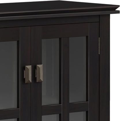 SIMPLIHOME Artisan Storage Cabinet - 30 inch Wide Solid Wood Low Storage Cabinet in Hickory Brown, Contemporary Accent Cabinet for Living Room or Dining Room with Glass Doors and Adjustable Shelves