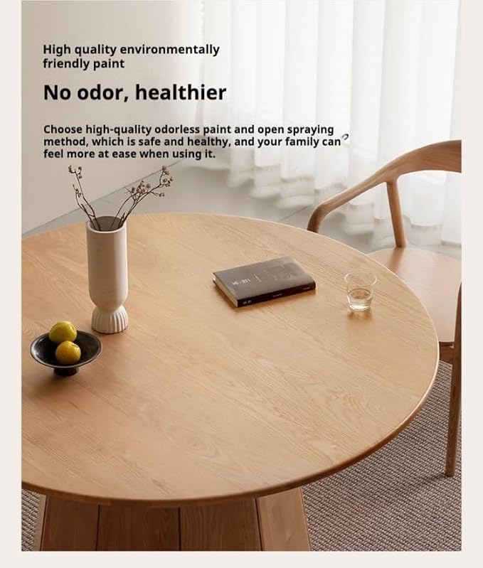 GVAwood Ash Solid Wood Round Dining Table. 59.1x59.1x29.5 inch / 150x150x75 cm/Natural Wood Color / 1.5-Meter Dining Table with 4 Chairs