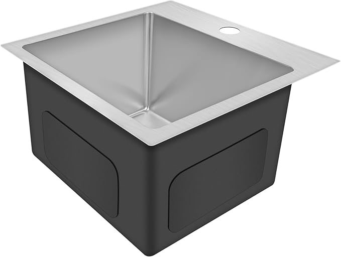 YSSOA Top-Mount Workstation Kitchen Sink, 20 Gauge Single Bowl Stainless Steel with 3 Accessories (Sink + Bottom Grid + Drain), 15-Inch, Silver