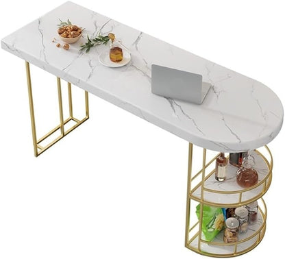 Pub Tables Light Luxury Marble Bar Table with Double Storage Living Room Partition Island High Table Counter Table(Gold,180 * 45 * 100cm)