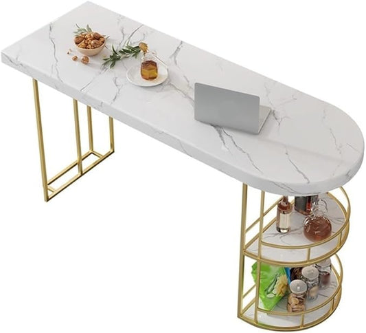 Pub Tables Light Luxury Marble Bar Table with Double Storage Living Room Partition Island High Table Counter Table(Gold,140 * 45 * 100cm)