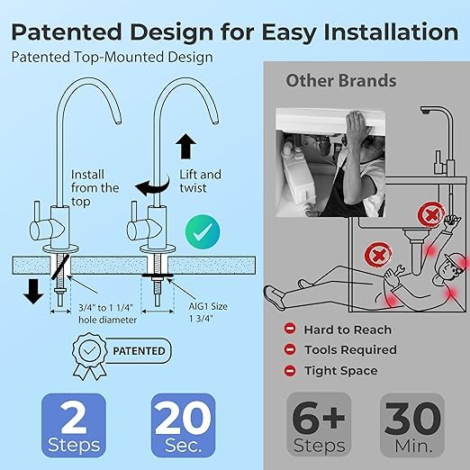 iSpring RCC1UP-AK-BLK, 7-Stage Alkaline UV Reverse Osmosis Water Filter with Booster Pump, Sleek Black RO Faucet TDS PFAS Microplastic Removal, Patented Top-Mounted Faucet Design for Easy Installation