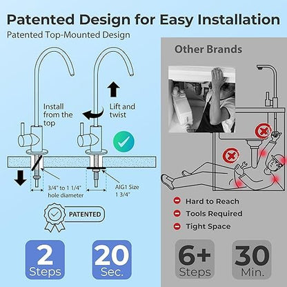 iSpring RCC1UP-AK-BLK, 7-Stage Alkaline UV Reverse Osmosis Water Filter with Booster Pump, Sleek Black RO Faucet TDS PFAS Microplastic Removal, Patented Top-Mounted Faucet Design for Easy Installation