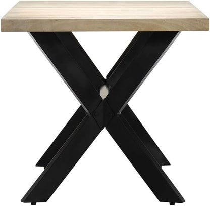 Rectangular Dining Table, White Solid Mango Wood Top, Black Powder-Coated Steel Legs, 63x31.5 inch Modern Kitchen & Dining Room Dinner Table, Seats 6