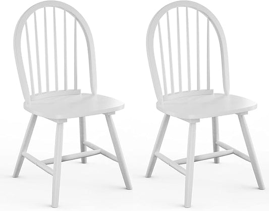 HAPPYGRILL 2 Pieces Wooden Dining Chairs Set, Vintage Armless Windsor Chairs, Kitchen Dining Chairs with Backrest, White
