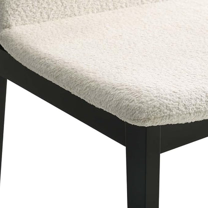 Modern Dining Chairs Set, White Boucle Upholstered Seat, Black Rubberwood Frame and Legs, Assembly Required, Elegant Dining Chairs for Dining Room or Kitchen (White, Set of 4)