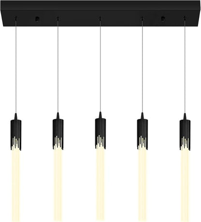 Flashing God 5-Lights Rectangular Pendant Lights for Kitchen Island Black Linear Crystal Chandelier Modern Chandeliers for Kitchen Island Dining Room