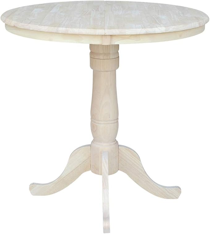 IC INTERNATIONAL CONCEPTS 36" Round Top Pedestal Table with 12" Leaf - 34.9" H - Dining or Counter Height