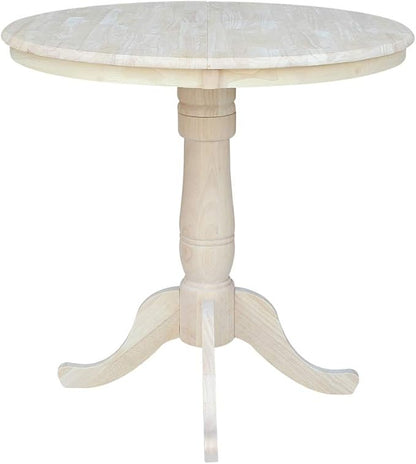 IC INTERNATIONAL CONCEPTS 36" Round Top Pedestal Table with 12" Leaf - 34.9" H - Dining or Counter Height