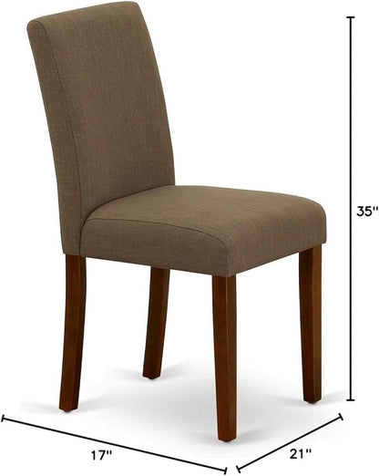 East West Furniture ABP3T18 Abbott Parson Dining Chairs - Coffee Linen Fabric Padded Chairs, Set of 2, Mahogany