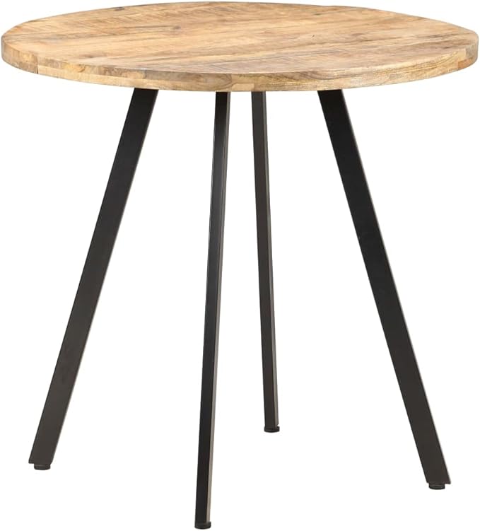 Round Dining Table for 4 Natural Mango Wood with Powder Coated Iron Legs Compact Size for Small Spaces Kitchen and Dining Room