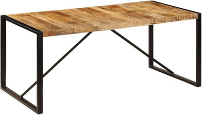 Rectangular Brown and Black Dining Table, Solid Mango Wood & Powder-Coated Steel Frame, 70.9x35.4 Inch Kitchen and Room Furniture for 6, Industrial Dinner Setting, Home Bar Unit
