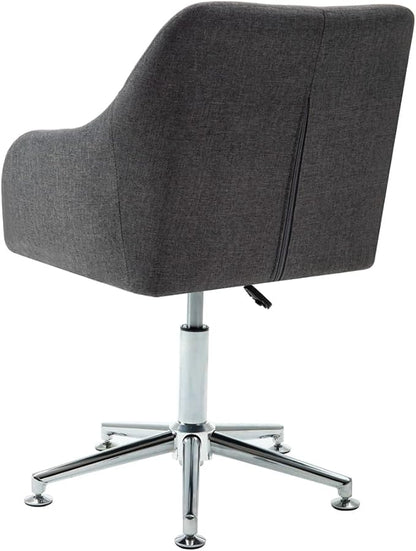 Dark Grey Fabric Height-Adjustable Swivel Dining Chair with Padded Armrests, Modern Contemporary Style for Kitchen Living Room Home Office