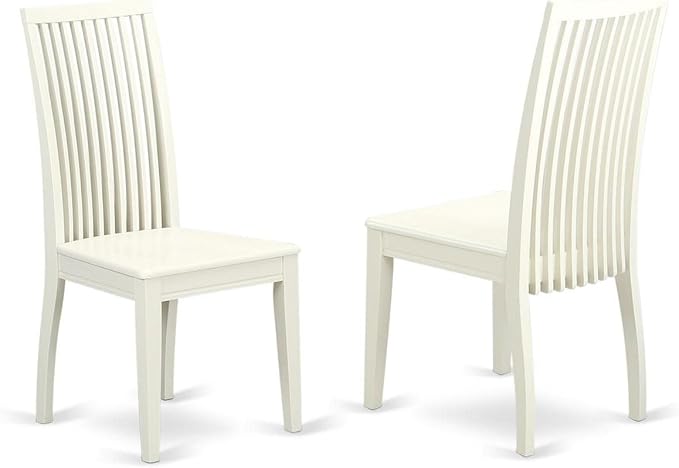 East West Furniture IPC-LWH-W Ipswich Dining Chairs - Slat Back Wood Seat Kitchen Chairs, Set of 2, Linen White