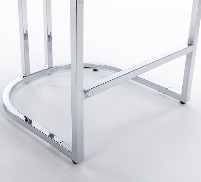 26" Counter Height Bar Stools Set of 2, Gray Velvet Upholstered Kitchen Island Chairs with Button Back, Rivet Trim, Sturdy Chromed Metal Base, Ergonomic High Back for Dining Room