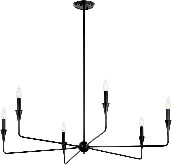 Kichler Alvaro 6-Light Chandelier, Soft Modern Light in Black, for Dining or Living Room, Office or Bedroom (19.25" x 40.25"), 52690BK