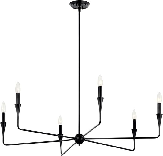 Kichler Alvaro 6-Light Chandelier, Soft Modern Light in Black, for Dining or Living Room, Office or Bedroom (19.25" x 40.25"), 52690BK
