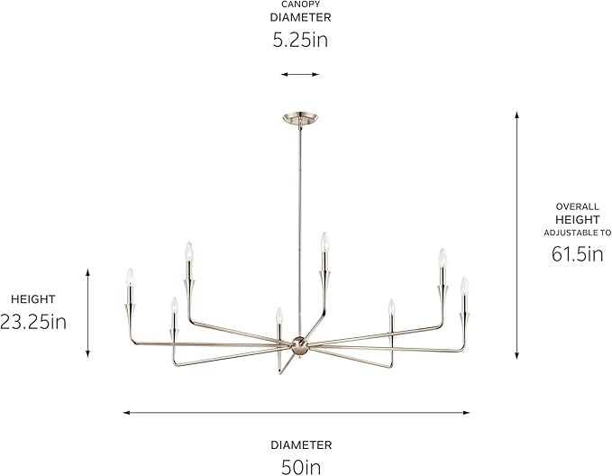 Kichler Alvaro 8-Light Chandelier, Soft Modern Light in Polished Nickel, for Great Room or Large Living or Dining Room (23.25" x 50"), 52691PN