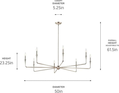 Kichler Alvaro 8-Light Chandelier, Soft Modern Light in Polished Nickel, for Great Room or Large Living or Dining Room (23.25" x 50"), 52691PN