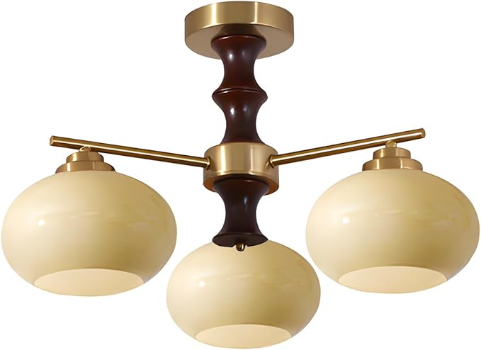 KCO Lighting Vintage Kitchen Flush Mount Ceiling Light 3 Globe Light Fixture Farmhouse Wood Sputnik Chandelier Brass Gold Hallway Ceiling Light Fixtures