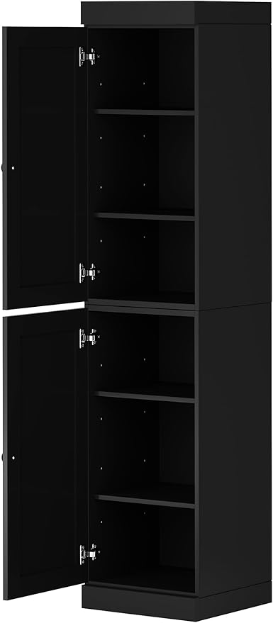 Palace Imports Solid Wood Pantry Cabinet - Tall Narrow Storage Cabinet with Raised Panel Doors - 16.5" W x 71.5" H - Black, Kitchen Cupboard, Adjustable Shelves, 100% Eco-Friendly Wood, Modular