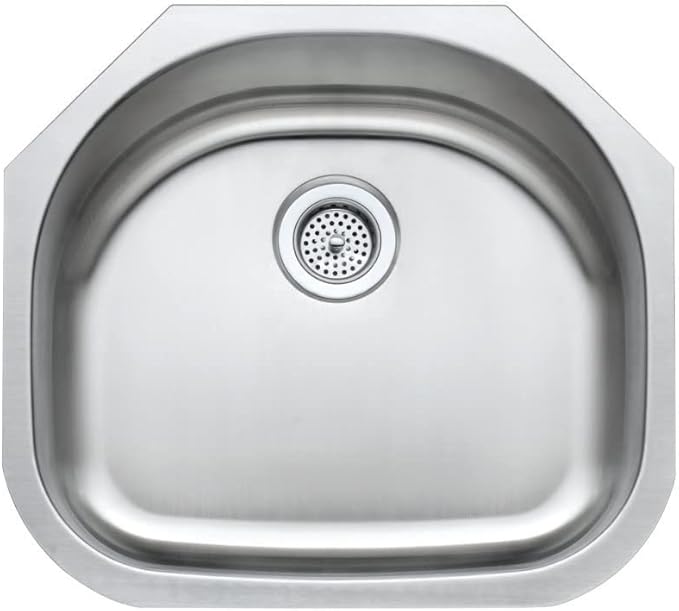 MSI 23 Inch x 21 Inch Undermount Single Bowl 18 Gauge Stainless Steel Kitchen Bar Sink and Strainer