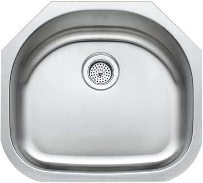MSI 23 Inch x 21 Inch Undermount Single Bowl 18 Gauge Stainless Steel Kitchen Bar Sink and Strainer