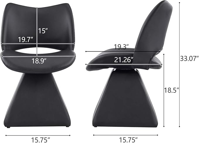 Modern Swivel Dining Chair, Comfy Upholstered Kitchen Chair with Curved High Backrest and Solid Wood Frame for Kitchen Island, Desk, Living Room, Faux Leather (1, Black)