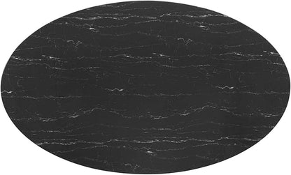 Modway Lippa Oval 78" Artificial Marble Mid-Century Modern Dining Table in White Black