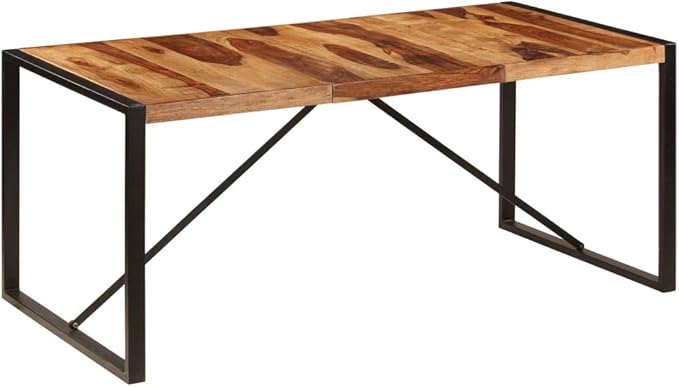 Solid Acacia Wood Dining Table, Rectangular Brown Dinner Table with Black Metal Legs, Modern Industrial Style for Kitchen & Dining Rooms, Seats