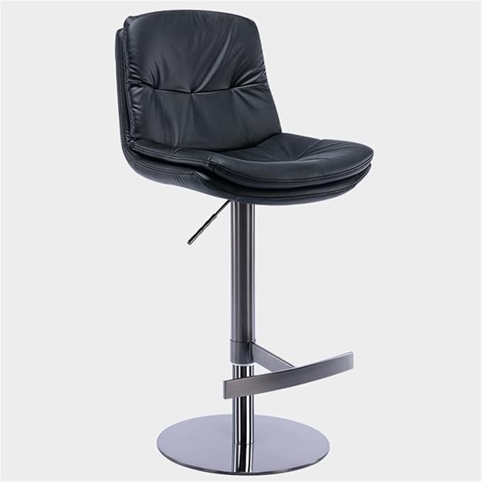 Adjustable with Back, Counter Height Kitchen Island Chair, Titanium Brushed Stainless Steel Leather Heavy Base for Coffee,Black-Titanium Black