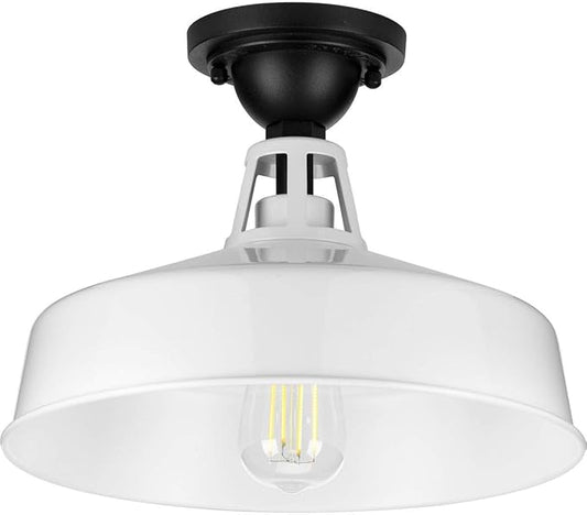 Progress Lighting Cedar Springs Collection 1-Light Farmhouse Outdoor Semi-Flush Mount Light White, 9.50x13.25x13.25