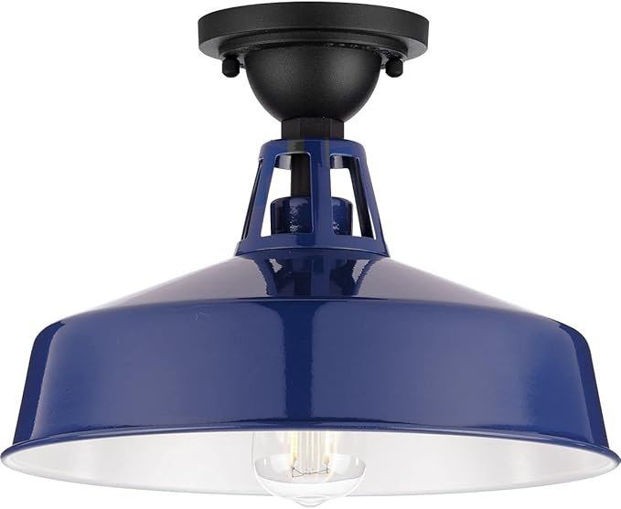 Progress Lighting Cedar Springs Collection 1-Light Farmhouse Outdoor Semi-Flush Mount Light Navy