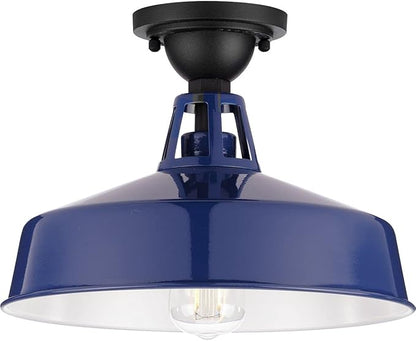 Progress Lighting Cedar Springs Collection 1-Light Farmhouse Outdoor Semi-Flush Mount Light Navy