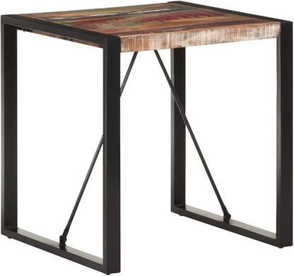 Square Dining Table Small 27.6 in Reclaimed Wood Top Black Steel Frame Modern Industrial Breakfast Table Seats 4 for Kitchen Dining Room Apartment