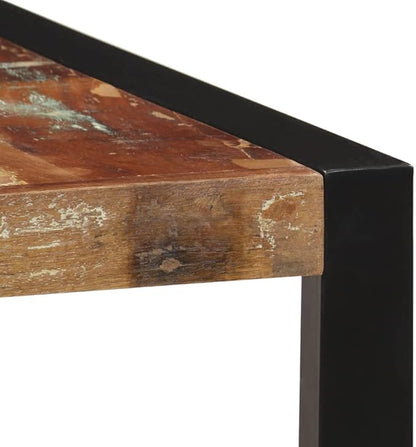 Solid Reclaimed Wood Dining Table with Steel Legs 63 x 31.5 x 29.5 Inches Rustic Modern Design for Dining Room and Kitchen