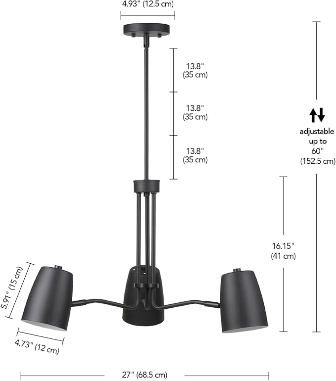 Globe Electric Logan 3-Light Chandelier, Matte Black