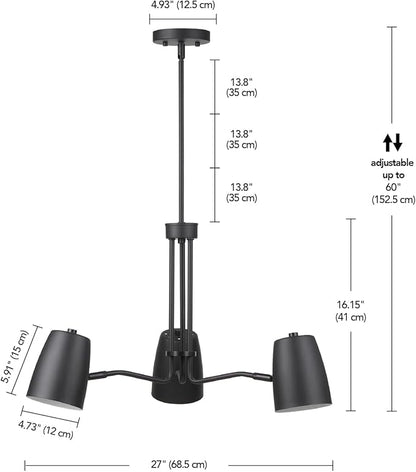 Globe Electric Logan 3-Light Chandelier, Matte Black