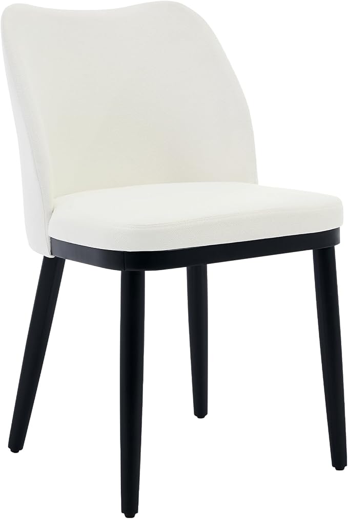 6 Dining Chairs: Upholstered Linen Dining Room Side Chairs, Chair for Dining Room with Padded Seat and Wood Legs-Modern Dining Chairs for Restaurant, Kitchen, Cafe, Living Room(Off-White)