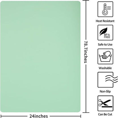 Silicone Mats for Kitchen Counter, Nonslip Silicone Mats for Crafts Countertop Protector Heat Resistant Mat (78.7” x 24” x 0.08”, Light Green)