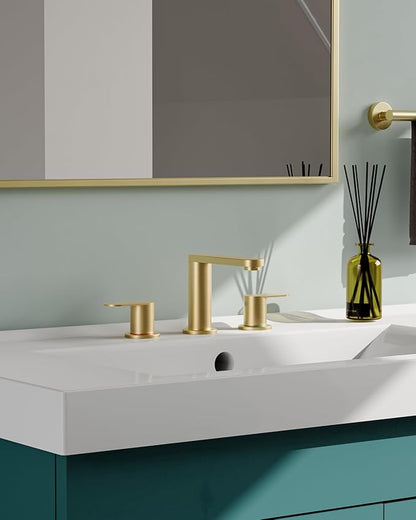 BWE 2 Pack Brushed Gold Bathroom Faucet 3 Hole, 8 Inch Widespread Gold Bathroom Faucets with Pop-up Drain and Supply Lines, 360° Swivel Spout 2-Handle Sink Faucet for Bath Vanity