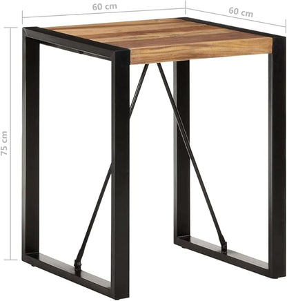 Black Solid Acacia Wood Dining Table, Compact Industrial Style for Kitchen or Small Spaces, 23.6x23.6x29.5in Room Accent