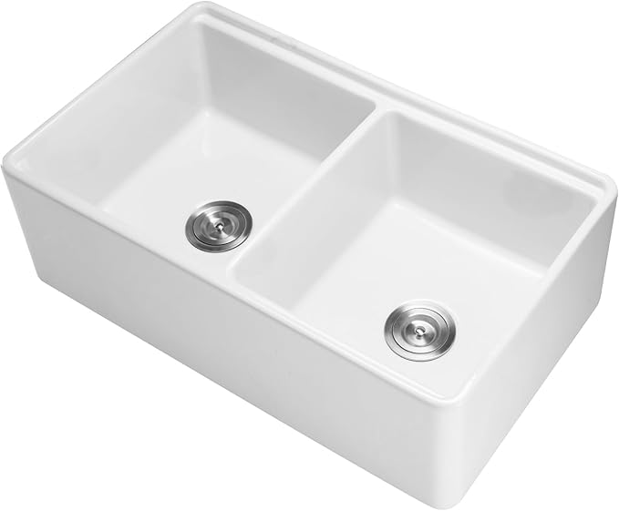 VEVOR 33x20 inch Farmhouse Sink, White Sink Workstation, Fireclay Undermount Basins, Apron Front Double Bowl Basin with Multiple Accessories, Large Capacity Household Dishwasher Sinks for Kitchen