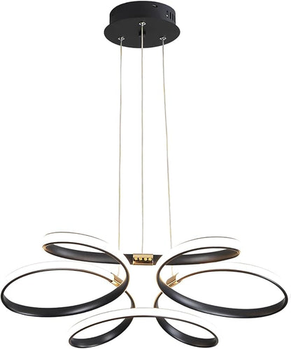 23 inch Modern Chandelier for Dining Room, Kitchen Chandelier & Entryway, Dimmable LED Pendant Light with Adjustable Height, 32W for Hallway, Living Room, Bedroom (Black M)