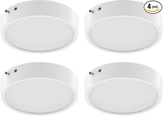 ZAGO 7 Inch Flush LED Lights with Emergency Battery Backup, Wafer Round Disk Light Emergency Kit, Edgelit, 120-277V, Dimmable, 15W, 1000LM, 5CCT Selectable, ETL/Wet Rated, 4 Packs, White