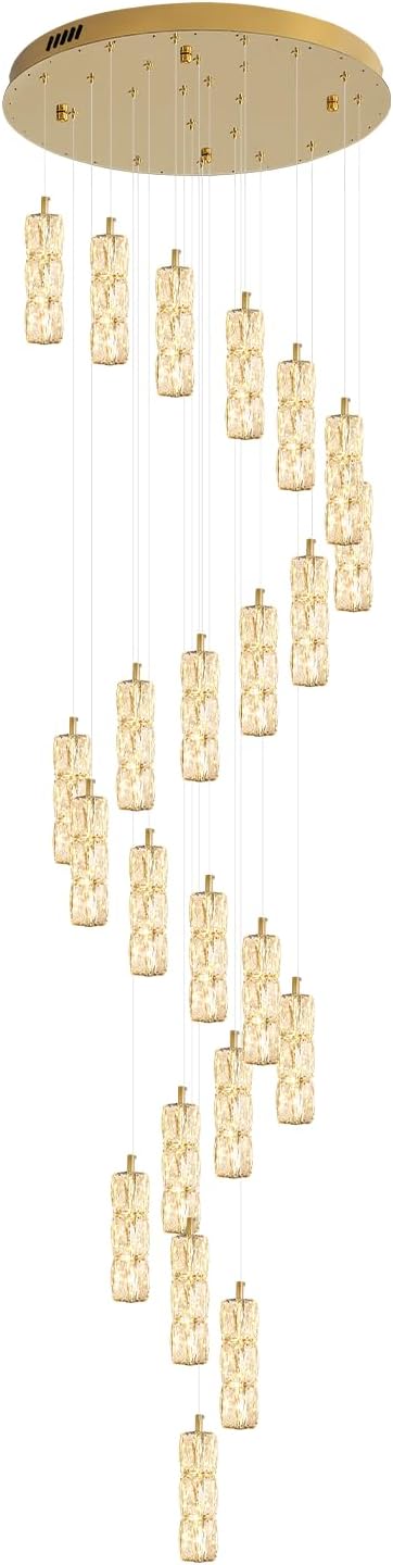 ykolupty Modern Crystal Chandelier 24-Lights Gold Chandeliers Lighting Fixture High Ceiling Chandelier Suitable for Living Room Staircase Villa