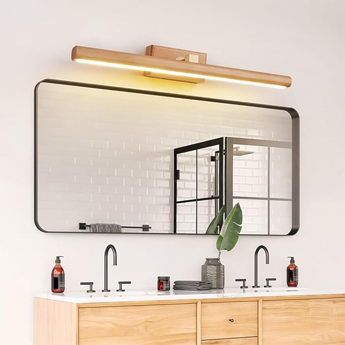 Wood Walnut Vanity Light Fixtures - LED Bath Sconces for Bathroom Over Mirror, Adjustable Brass Fittings, 4000K Natural White Light(Wood Color,40cm)